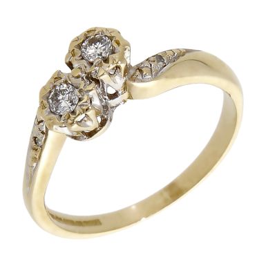 Pre-Owned 9ct Yellow Gold Diamond 2 Stone Twist Ring