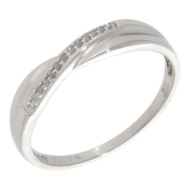 Pre-Owned 9ct White Gold Diamond Set Crossover Wave Ring