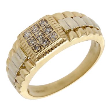 Pre-Owned 9ct Yellow & White Gold Diamond Set Signet Ring
