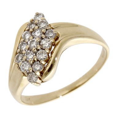 Pre-Owned 9ct Yellow Gold Diamond 3 Row Wave Cluster Ring