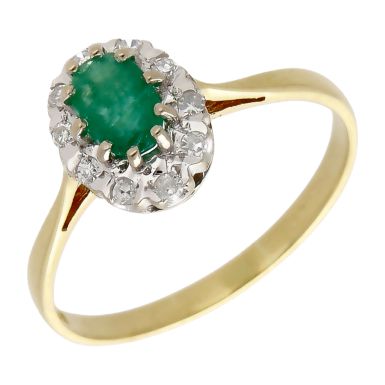 Pre-Owned Vintage 1980 18ct Gold Emerald & Diamond Cluster Ring