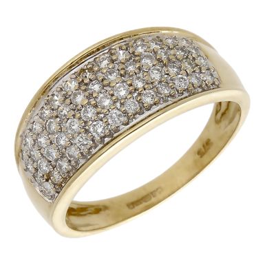 Pre-Owned 9ct Gold 0.50ct Diamond Multi Row Domed Dress Ring