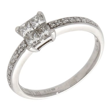 Pre-Owned 9ct White Gold 0.60ct Mixed Cut Diamond Cluster Ring