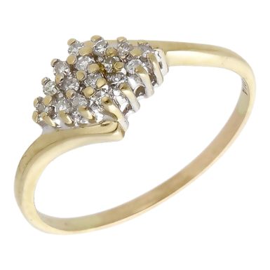 Pre-Owned 9ct Yellow Gold Diamond Cluster Twist Ring