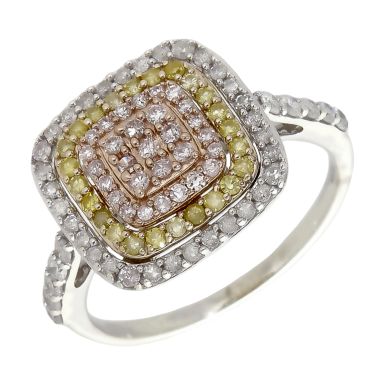Pre-Owned 9ct Multi Tone Gold & Diamond Cluster Ring