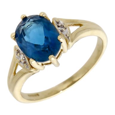 Pre-Owned 9ct Yellow Gold Blue Topaz & Diamond Dress Ring