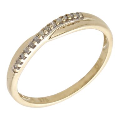 Pre-Owned 9ct Yellow Gold Diamond Set Crossover Wave Ring