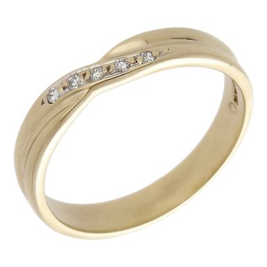 Pre-Owned 9ct Gold Diamond Set Crossover Wave Band Ring
