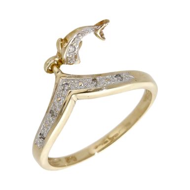 Pre-Owned 9ct Gold Diamond Set Dolphin Charm Wishbone Ring