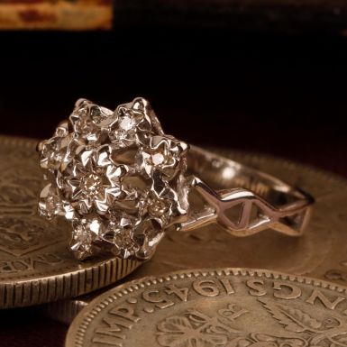 Pre-Owned Vintage 1980 9ct White Gold Diamond Cluster Ring