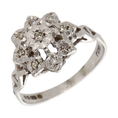 Pre-Owned Vintage 1980 9ct White Gold Diamond Cluster Ring