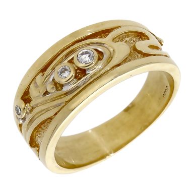 Pre-Owned 9ct Yellow Gold Diamond Set Scroll Band Ring