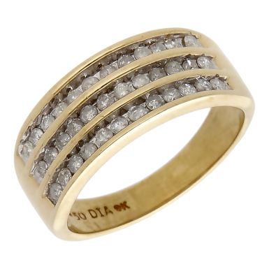 Pre-Owned 9ct Yellow Gold 0.50ct Diamond 3 Row Dress Ring