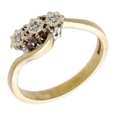 Pre-Owned 9ct Gold Illusion Set Diamond Trilogy Twist Ring