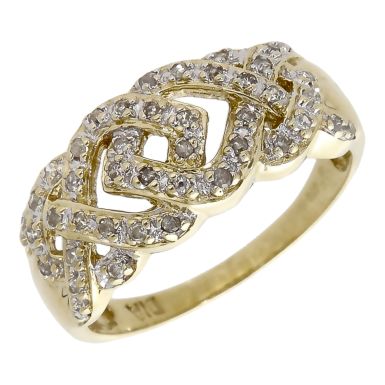Pre-Owned 9ct Yellow Gold Diamond Set Weave Dress Ring