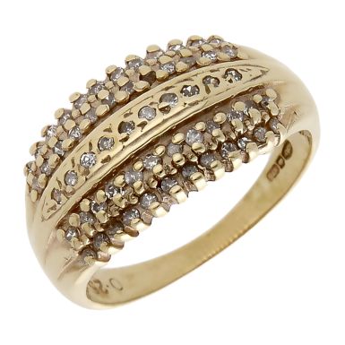 Pre-Owned 9ct Yellow Gold 0.25ct Diamond Multi Row Dress Ring