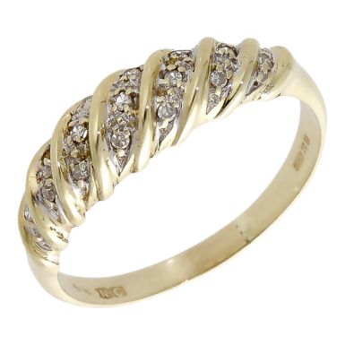 Pre-Owned 9ct Yellow Gold Diamond Set Domed Wave Dress Ring