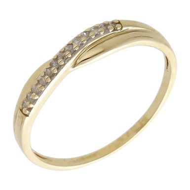 Pre-Owned 9ct Yellow Gold Diamond Set Crossover Wave Ring