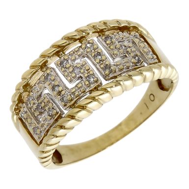 Pre-Owned 9ct Yellow Gold Diamond Set Greek Key Dress Ring
