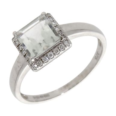 Pre-Owned 9ct White Gold Aquamarine & Diamond Halo Cluster Ring