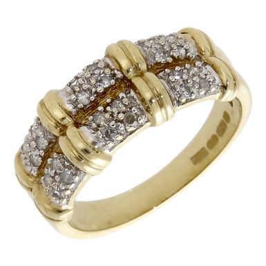 Pre-Owned 9ct Two Colour Diamond Set Bamboo Dress Ring