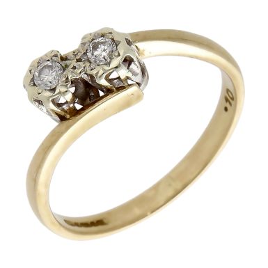 Pre-Owned 9ct Yellow Gold 0.10ct Diamond 2 Stone Twist Ring