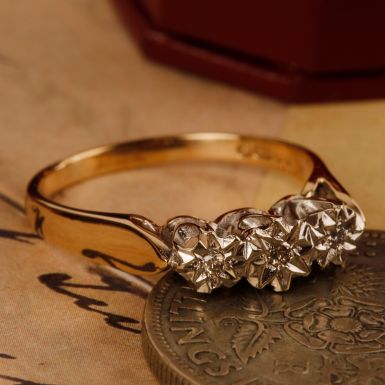 Pre-Owned Vintage 1979 9ct Yellow Gold Diamond Trilogy Ring
