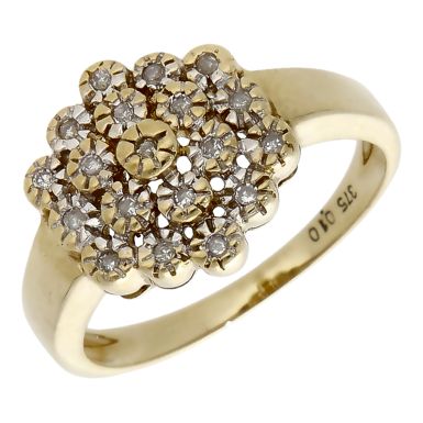 Pre-Owned 9ct Gold 0.10ct Illusion Set Diamond Cluster Ring
