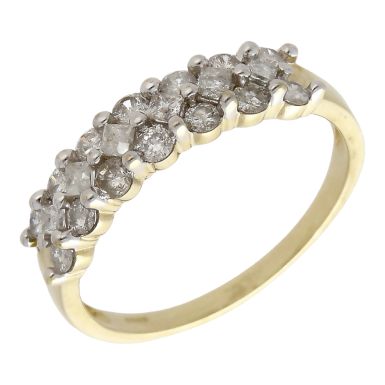 Pre-Owned 9ct Yellow Gold Triple Row Diamond Dress Ring