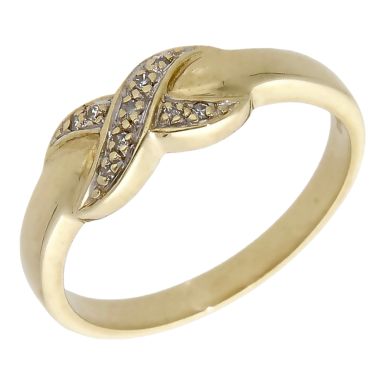 Pre-Owned 9ct Yellow Gold Diamond Set Kiss Dress Ring