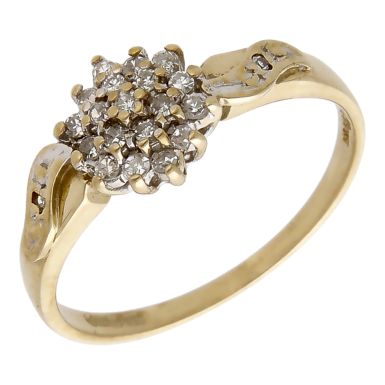 Pre-Owned 9ct Yellow Gold 0.10ct Diamond Cluster Ring