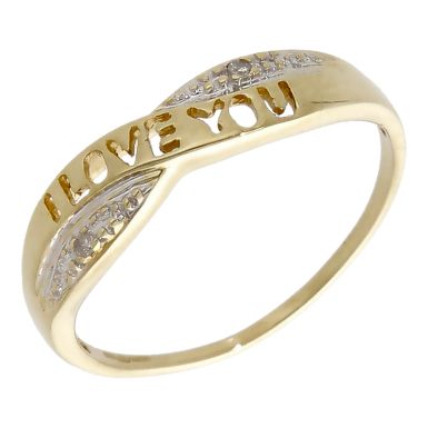 Pre-Owned 9ct Yellow Gold Diamond Set 'I Love You' Dress Ring