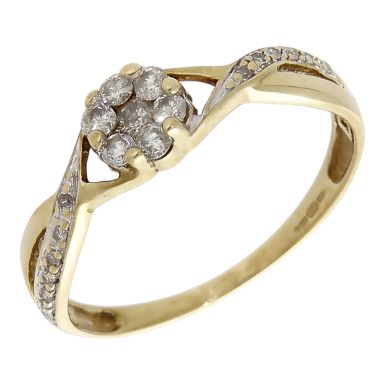 Pre-Owned 9ct Yellow Gold Diamond Cluster Ring