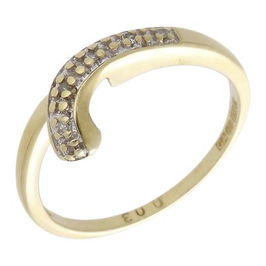 Pre-Owned 9ct Gold Diamond Set Crossover Wave Wishbone Ring