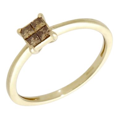 Pre-Owned 9ct Yellow Gold 0.25ct Champagne Diamond Cluster Ring
