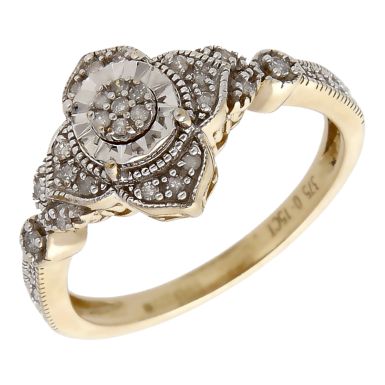 Pre-Owned 9ct Yellow Gold 0.15ct Diamond Flower Cluster Ring