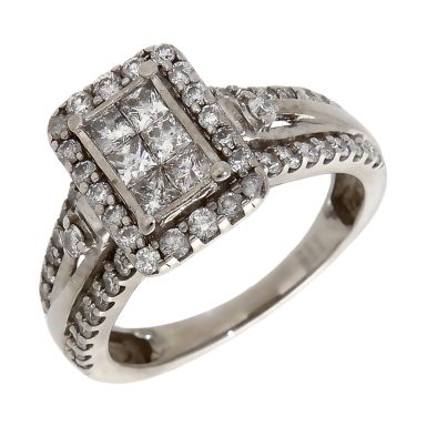 Pre-Owned 9ct White Gold Mixed Cut Diamond Cluster Ring