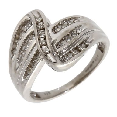 Pre-Owned 9ct White Gold Triple Row Diamond Twist Ring