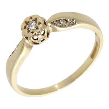 Pre-Owned 9ct Yellow Gold Illusion Set Diamond Solitaire Ring