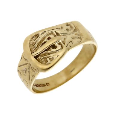 Pre-Owned 9ct Yellow Gold Patterned Buckle Ring