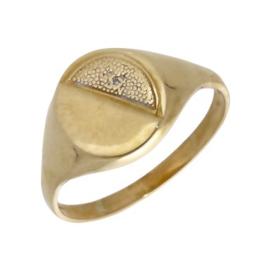 Pre-Owned 9ct Yellow Gold Diamond Set Part Patterned Signet Ring
