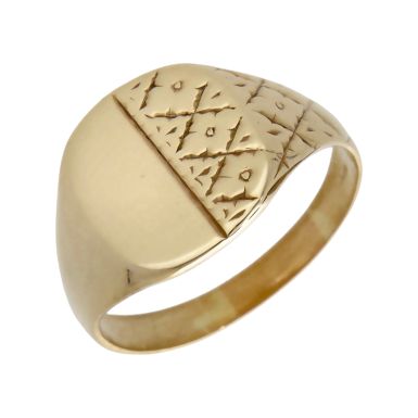 Pre-Owned 9ct Yellow Gold Part Patterned Signet Ring