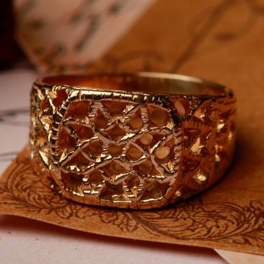 Pre-Owned Vintage 1976 9ct Yellow Gold Lattice Signet Ring