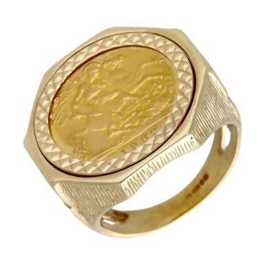 Pre-Owned 1982 Half Sovereign Coin In 9ct Gold Ring Mount