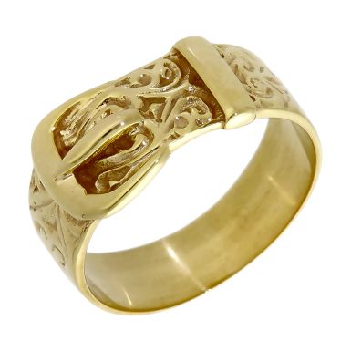 Pre-Owned 9ct Yellow Gold Patterned Buckle Ring