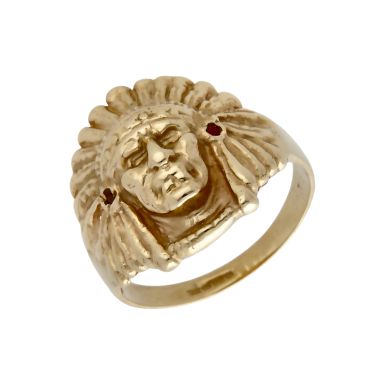 Pre-Owned 9ct Yellow Gold Native American Indian Chief Ring