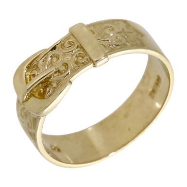 Pre-Owned 9ct Yellow Gold Patterned Buckle Band Ring