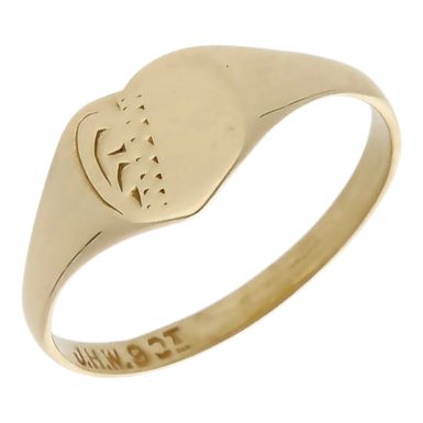 Pre-Owned 9ct Gold Childs Part Patterned Heart Signet Ring