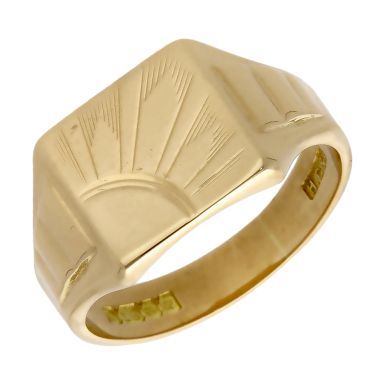 Pre-Owned 18ct Yellow Gold Square Sunburst Signet Ring