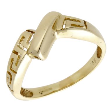 Pre-Owned 9ct Yellow Gold Greek Key Style Crossover Twist Ring